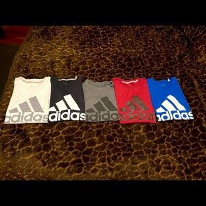 Five adidas athletic shirts size Medium